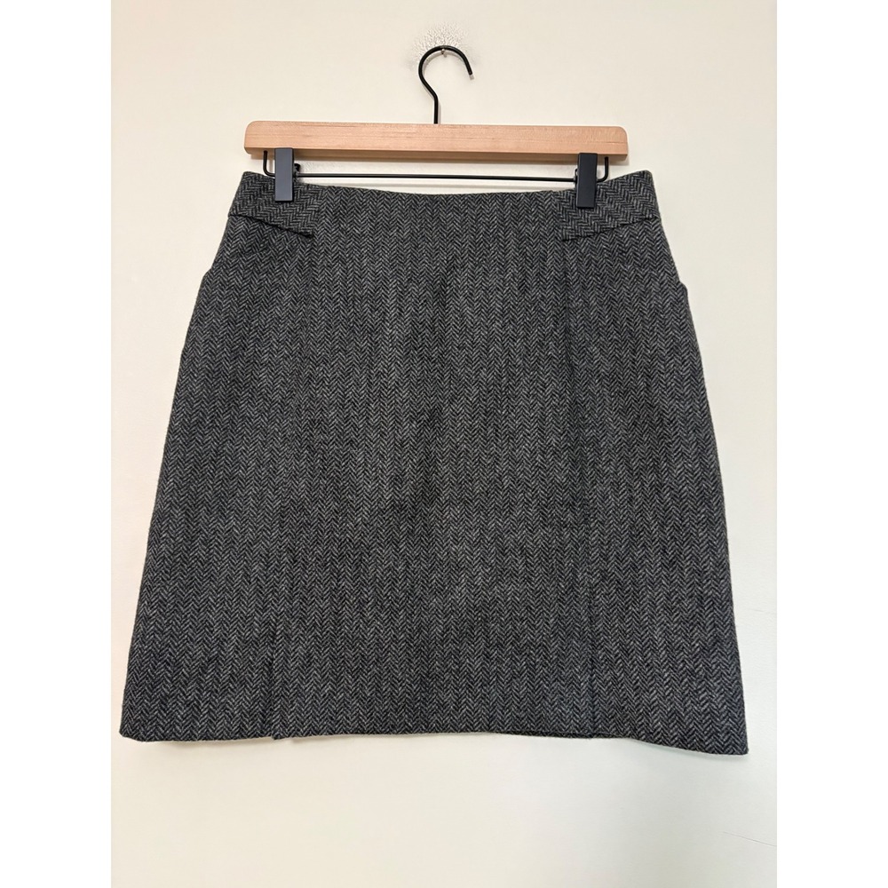 Boden British Tweed by MOON Grey Herringbone Wool A-Line Mini Skirt US 6R UK 10R